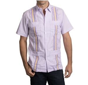 San Cristobal Guayabera “Baton Rouge Game Day Shirt” LSU Mens M Purple Check